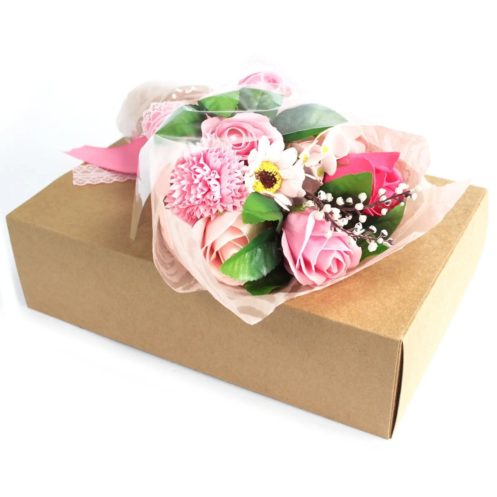 Bouquet de Flores de Sabão em Caixa - Rosa