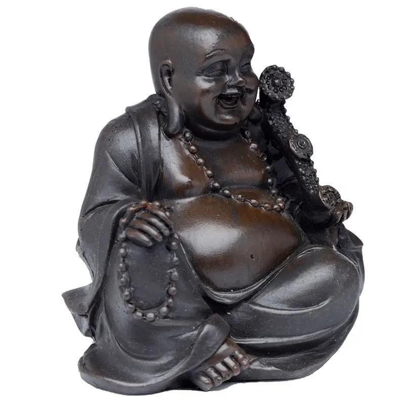 Buda da Sorte em Resina - Efeito Madeira Escovada | Paz do Oriente