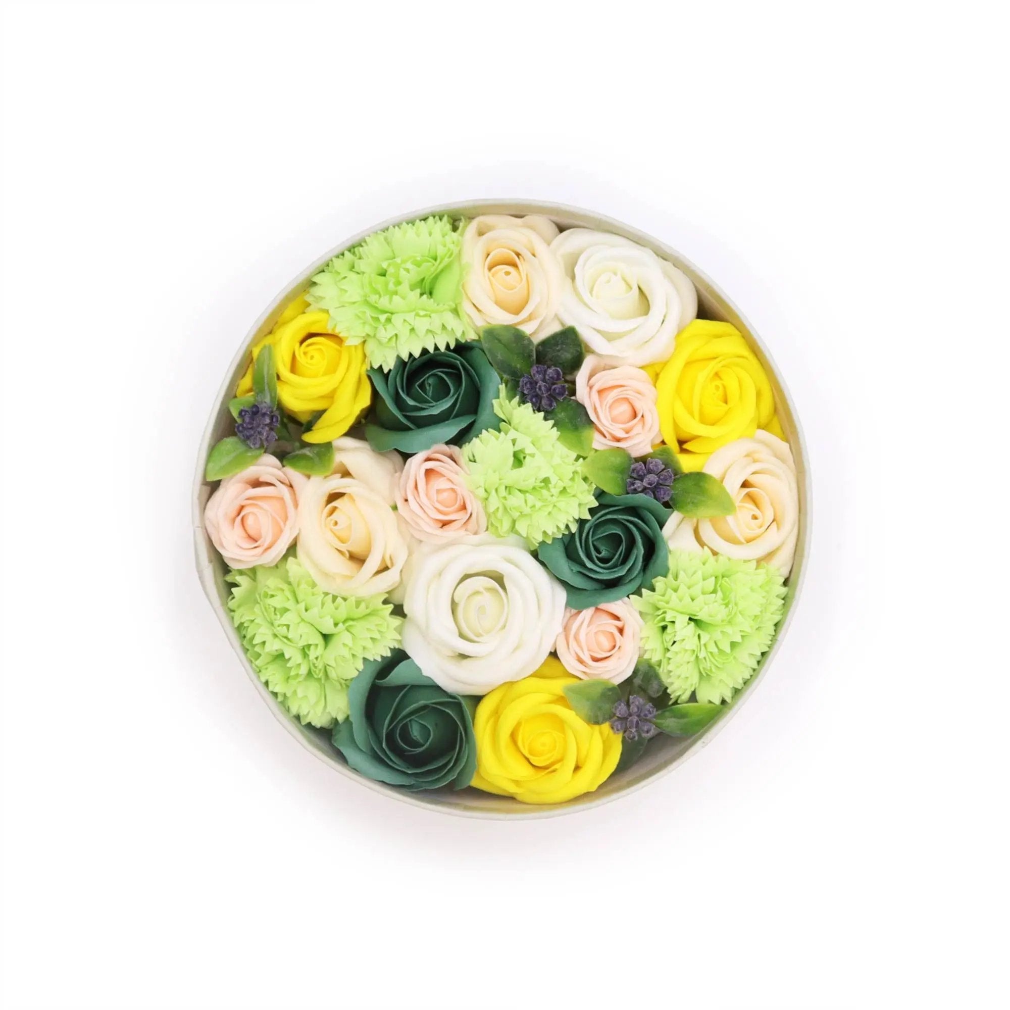 Caixa Redonda - Flores de Sabão - Celebrações da Primavera - Amarelo e Verde