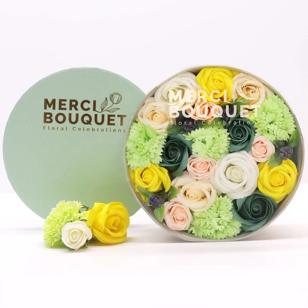 Caixa Redonda - Flores de Sabão - Celebrações da Primavera - Amarelo e Verde
