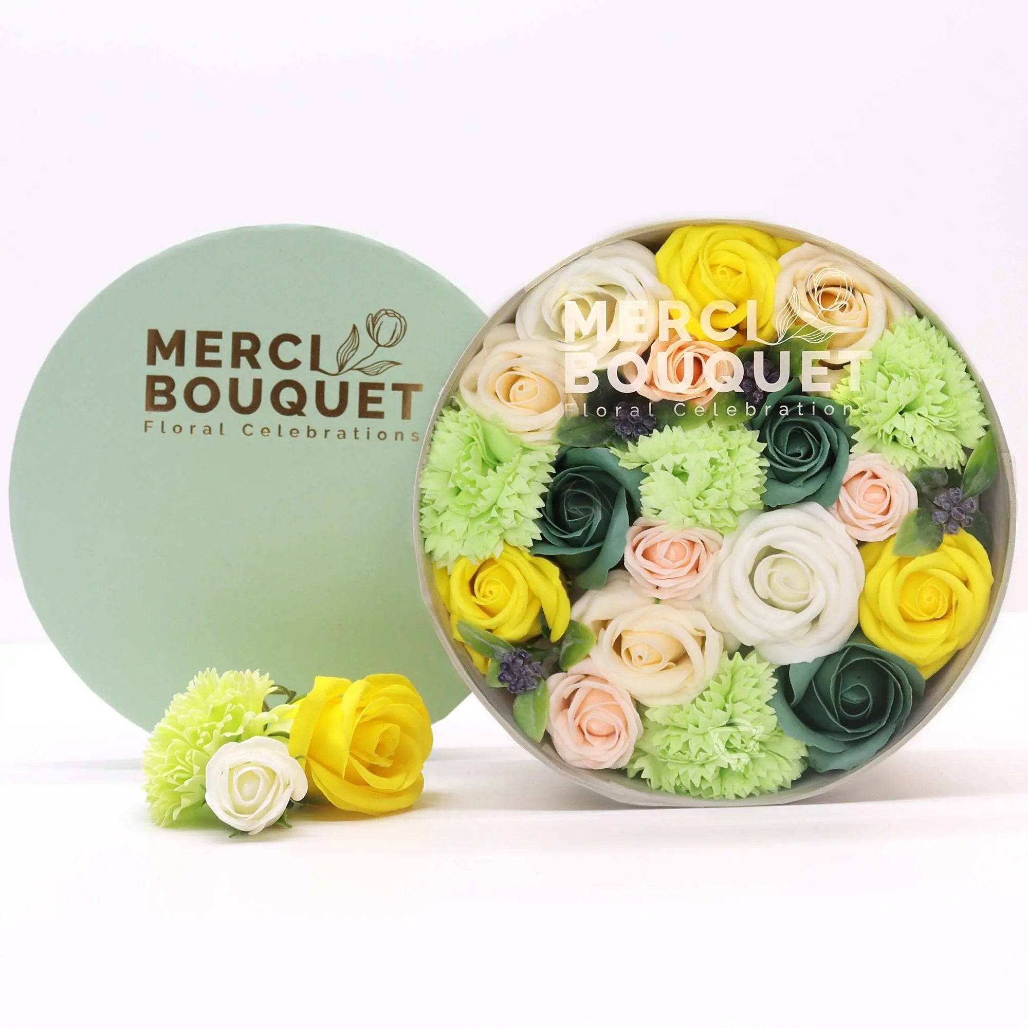 Caixa Redonda - Flores de Sabão - Celebrações da Primavera - Amarelo e Verde