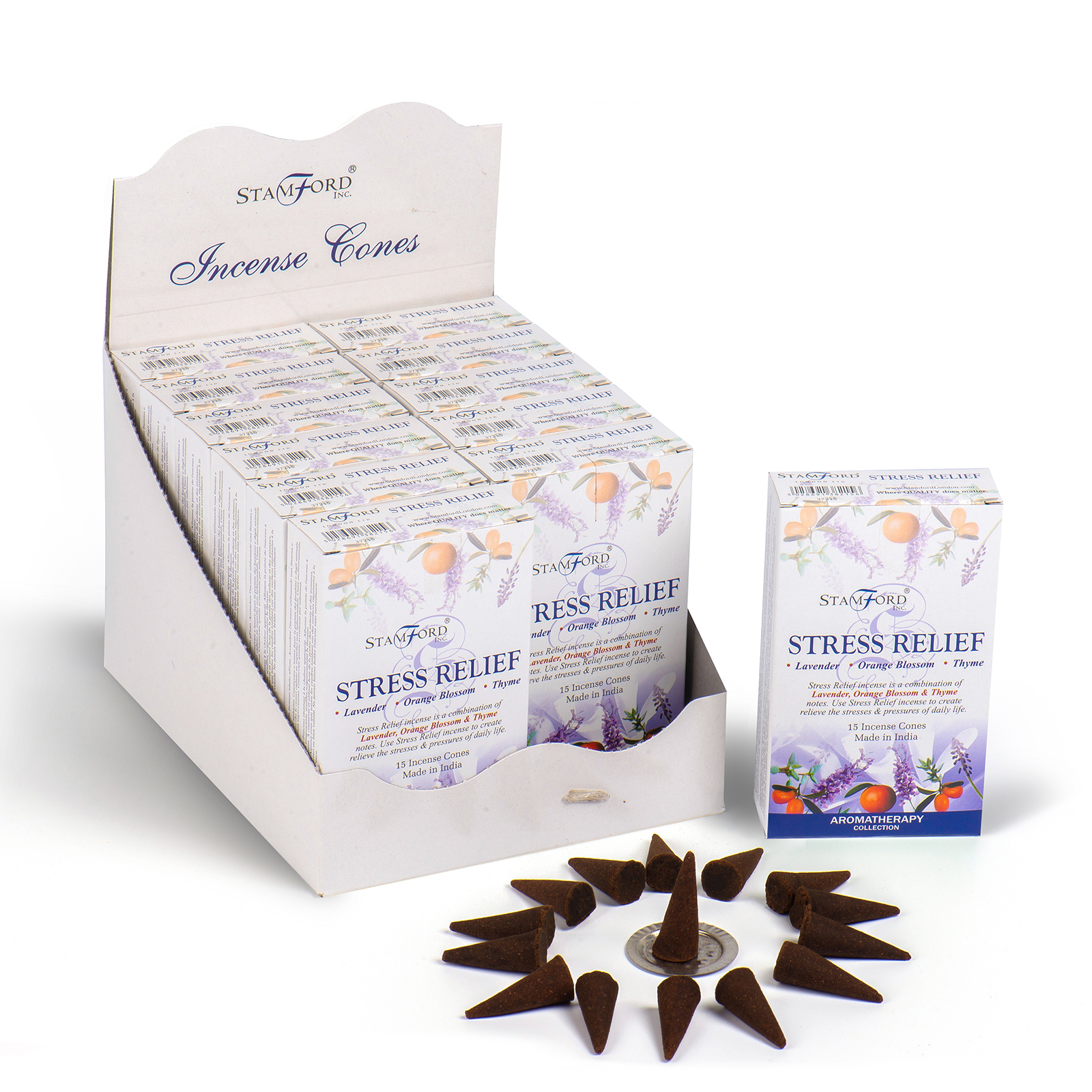 Caixa com 12 Cones de Incenso Anti-Stress - Aromaterapia Natural