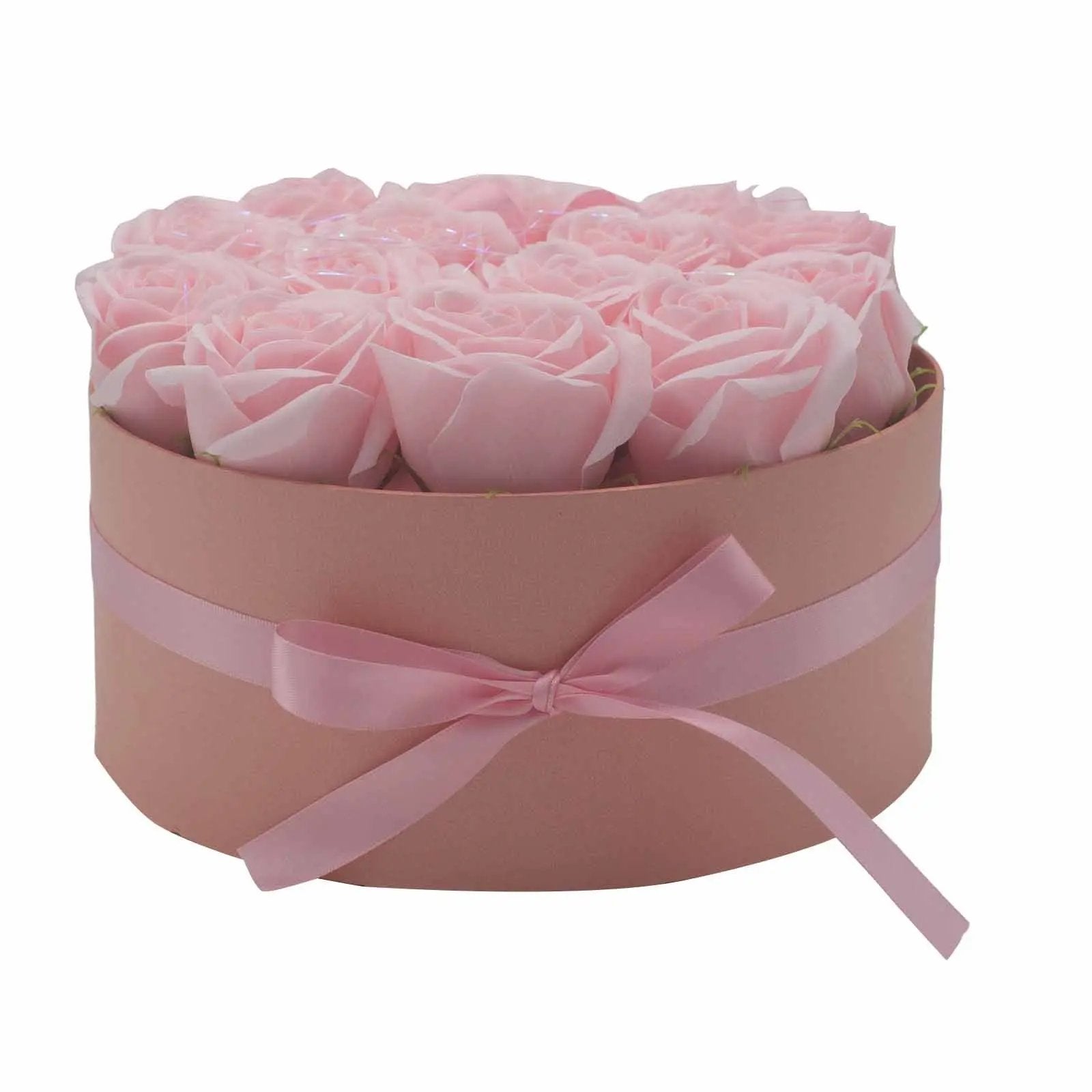 Caixa de Presente - Flores de Sabão - 14 Rosas Rosa - Redonda