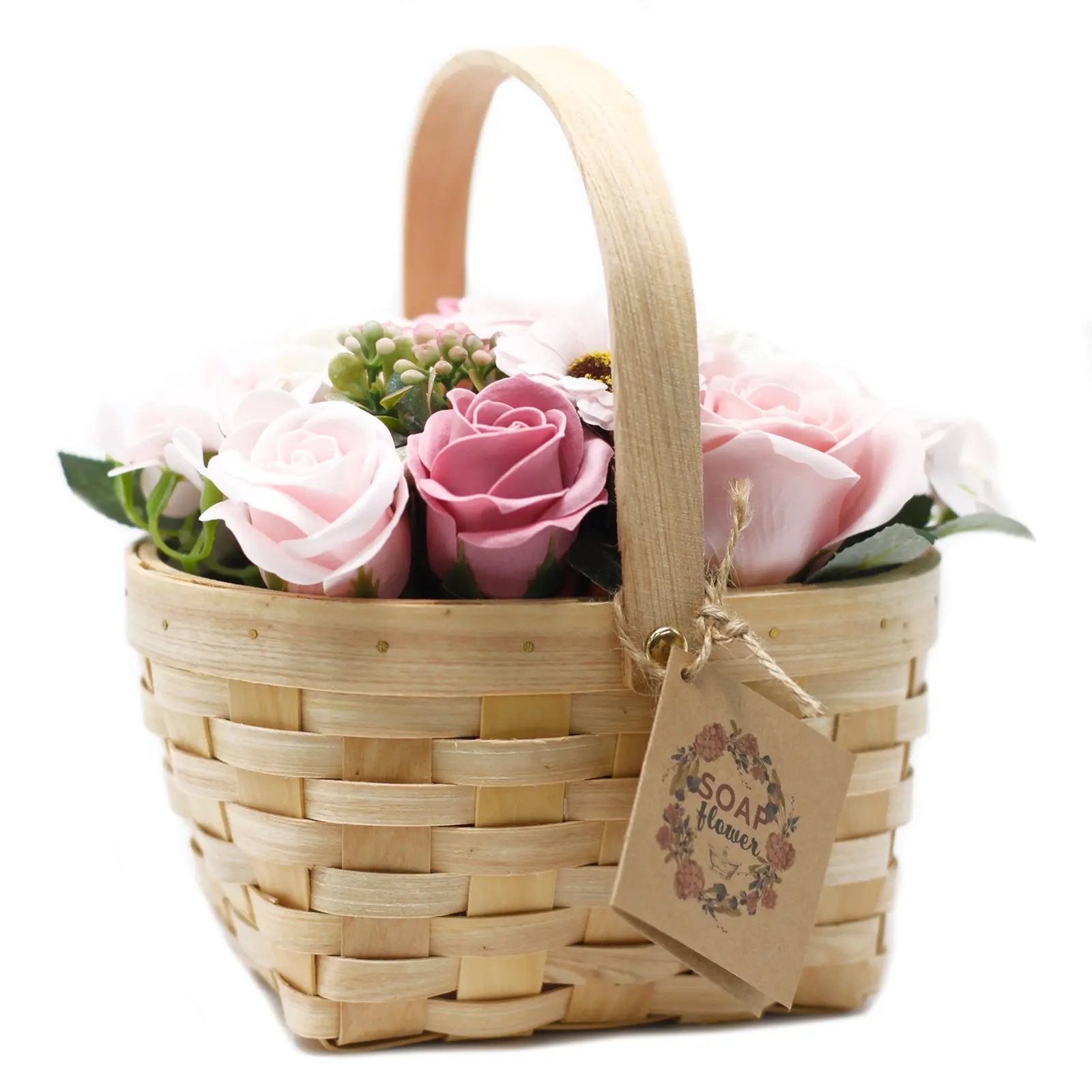 Cesta de Vime Bouquet de Flores de Sabão - Rosa  - Grande