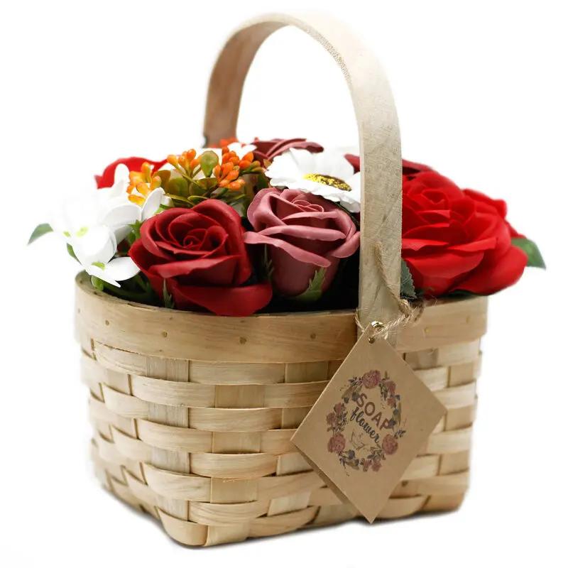 Cesta de Vime Bouquet de Flores de Sabão - Vermelho - Grande