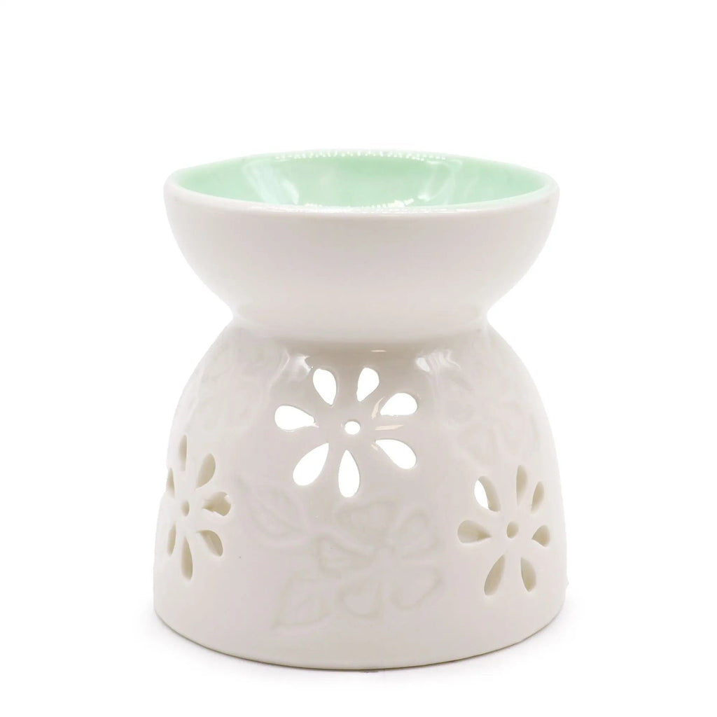 Queimador de Óleo Aromático Cerâmica - Design Floral Azul | Aromaterapia