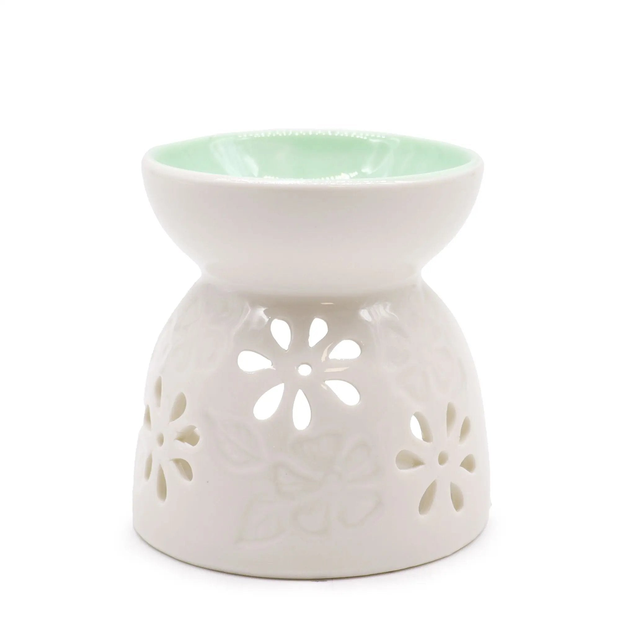 Queimador de Óleo Aromático Cerâmica - Design Floral Azul | Aromaterapia