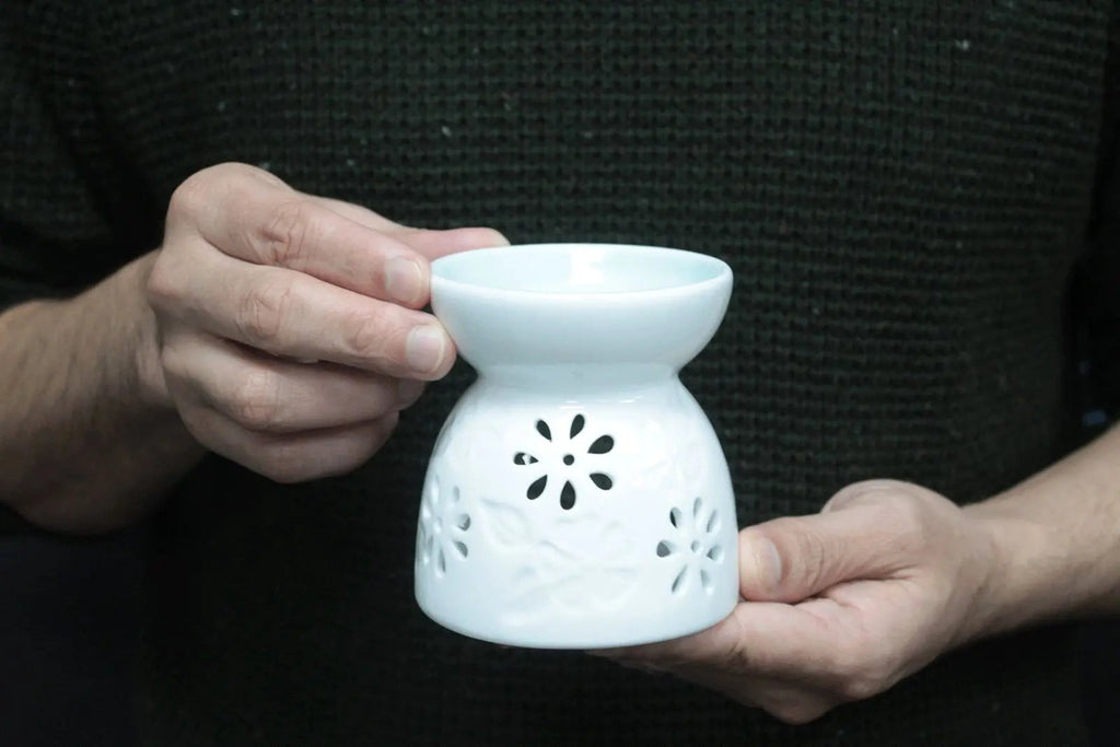 Queimador de Óleo Aromático Cerâmica - Design Floral Azul | Aromaterapia