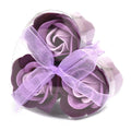 Set de 3 flores de sabão em caixa coração - rosas Lavanda