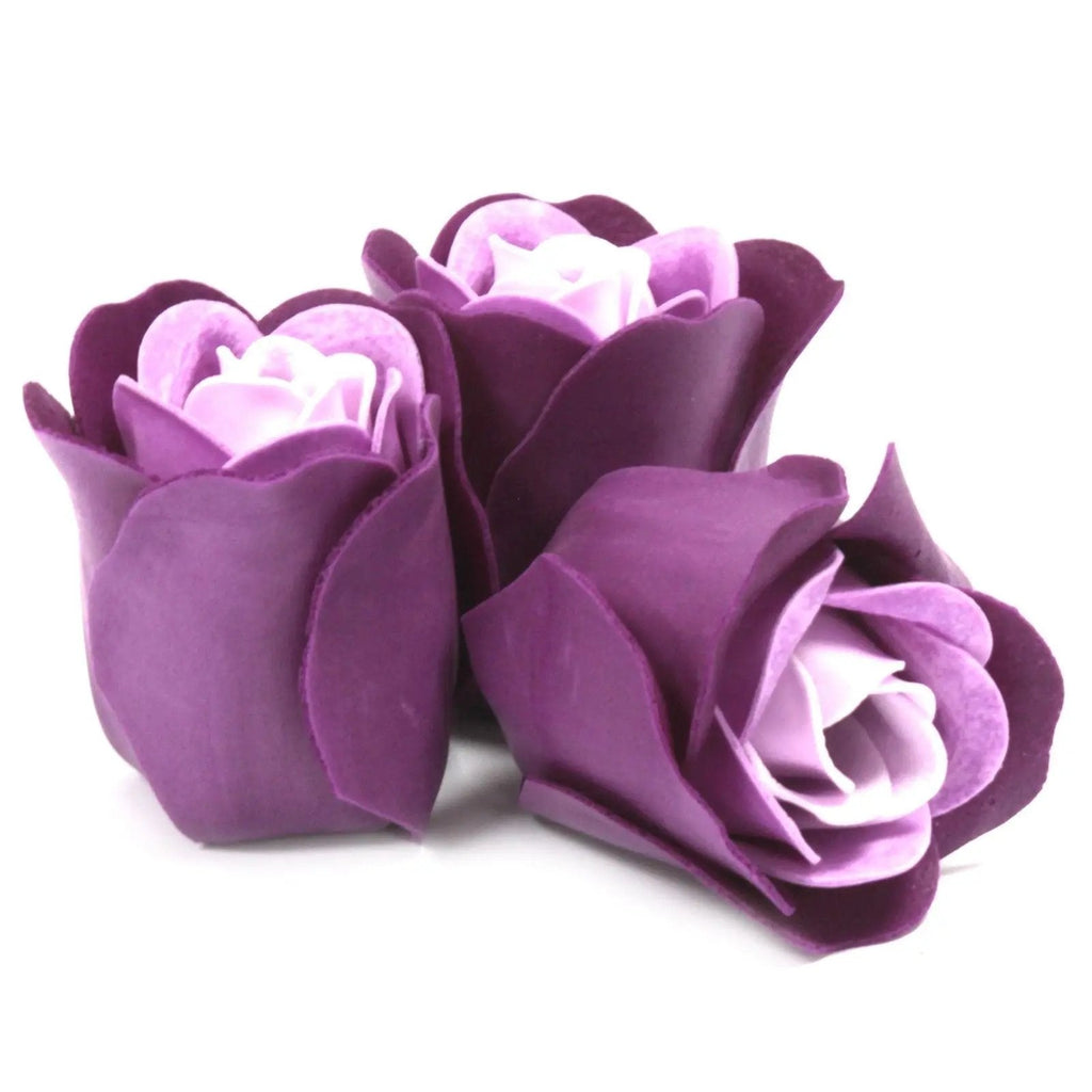 Set de 3 flores de sabão em caixa coração - rosas Lavanda