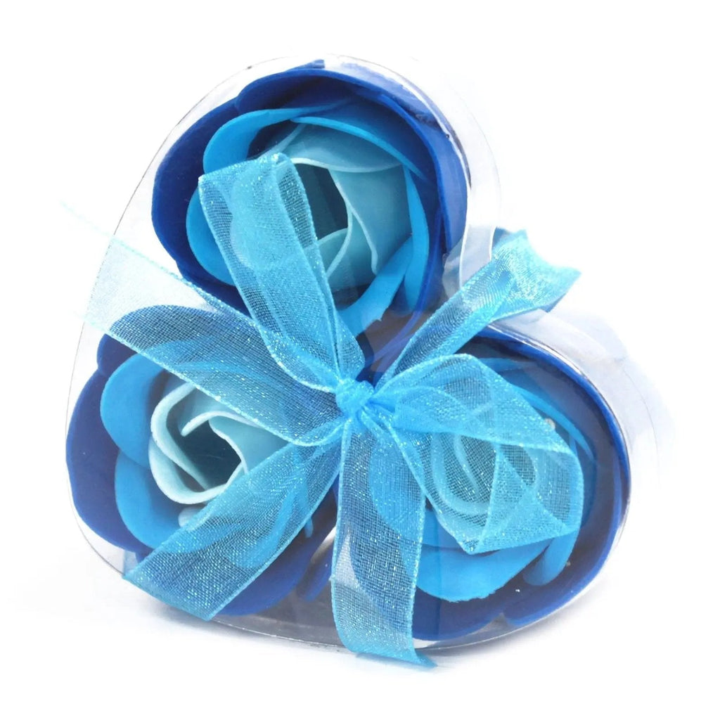 Set de 3 flores de sabão em caixa coração - rosas Lavanda