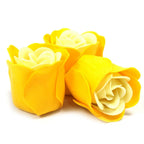 Set de 3 flores de sabão em caixa coração - rosas amarelas