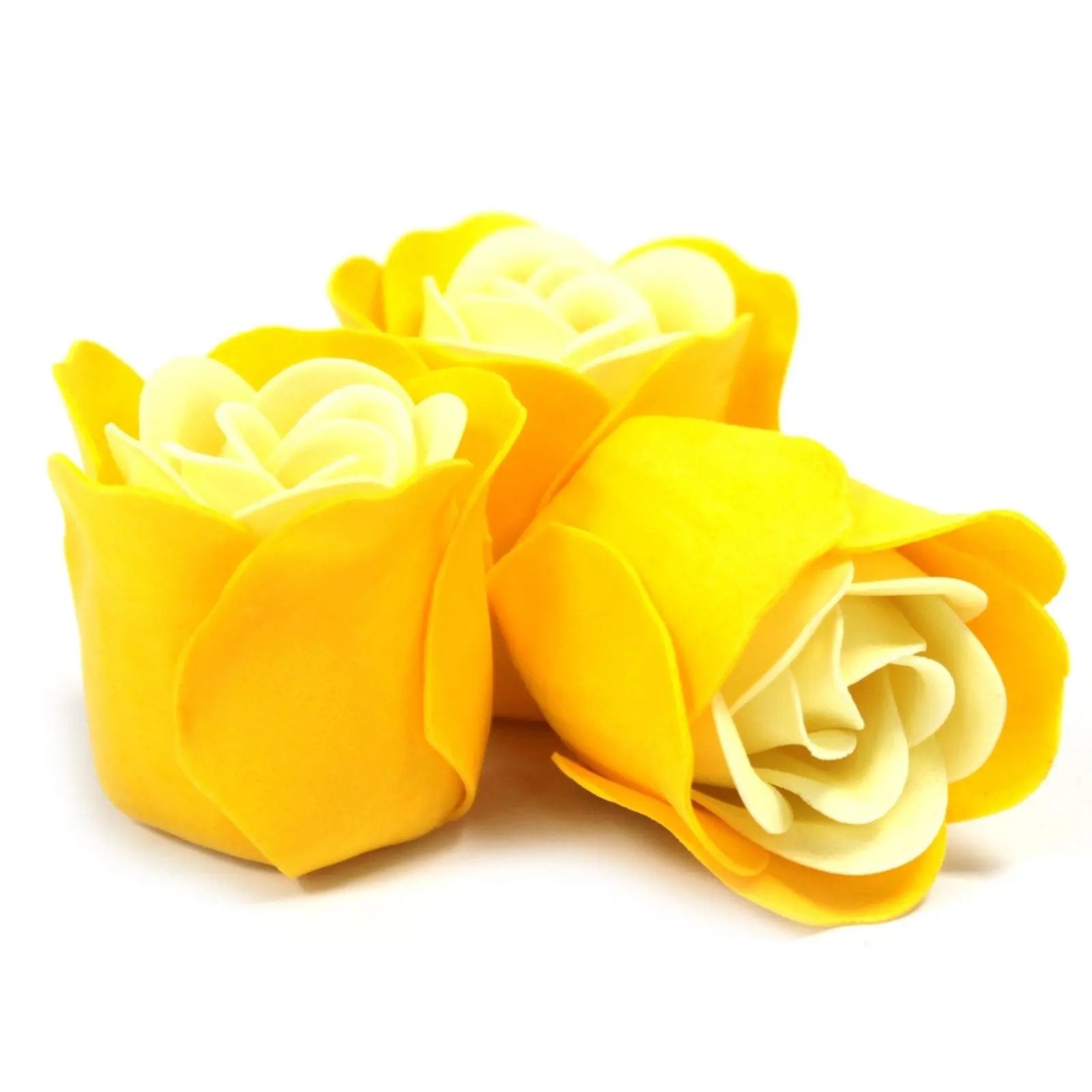 Set de 3 flores de sabão em caixa coração - rosas amarelas