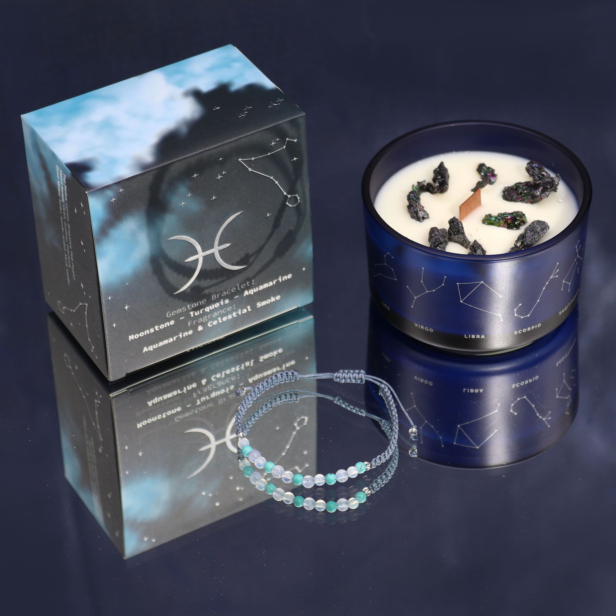 Vela Zodíaco Peixes com Pulseira de Cristais