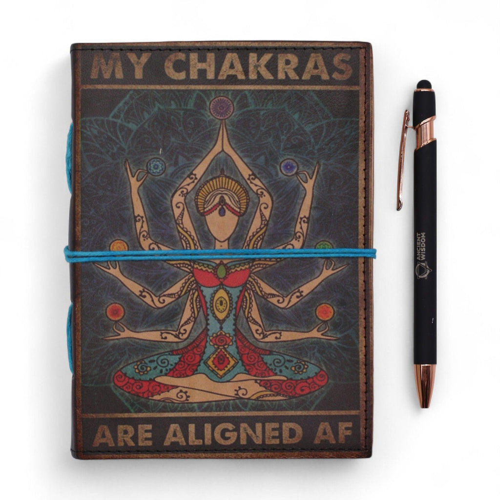 Caderno de Couro Impresso - Os Meus Chakras Estão Alinhados - 17,8×12,7 cm