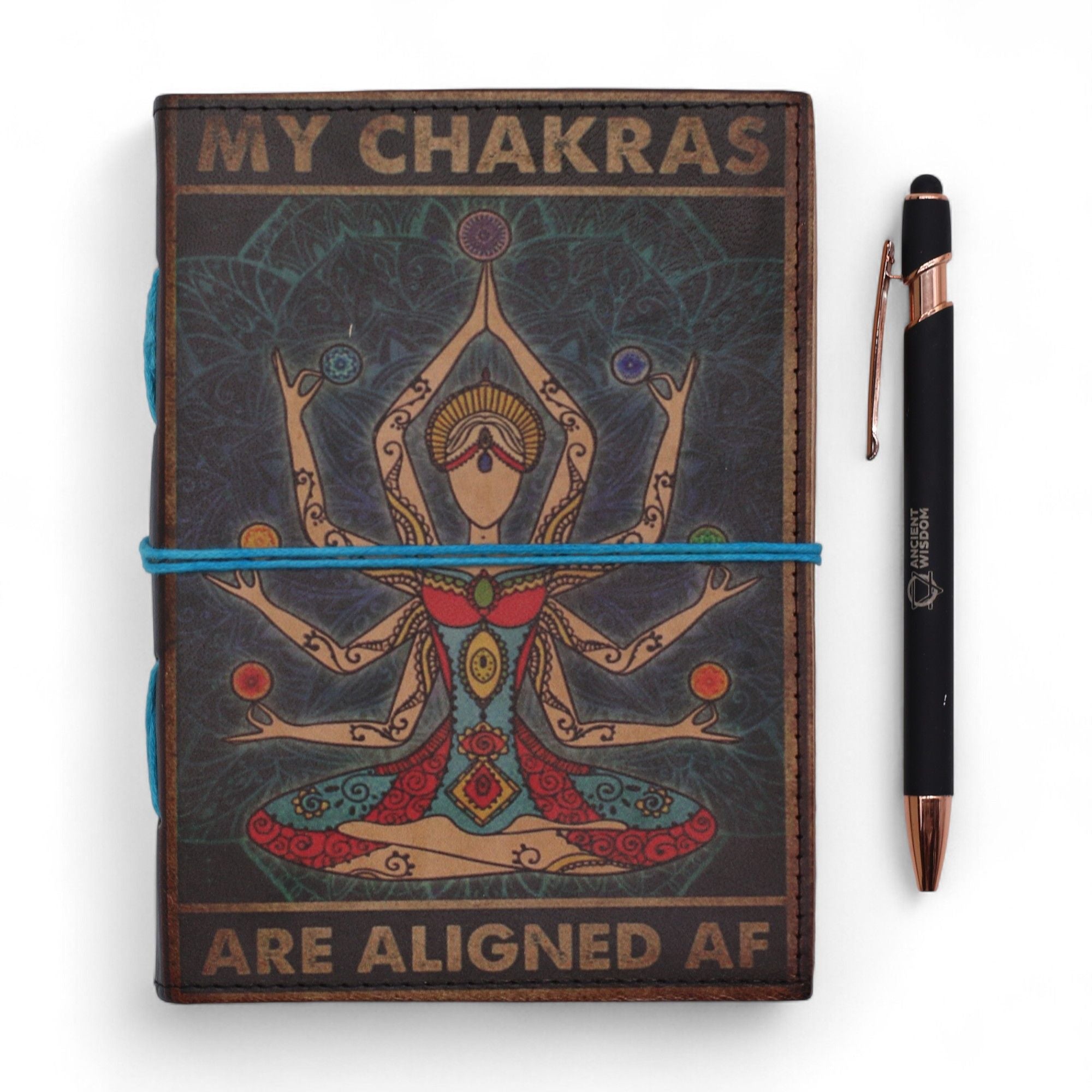 Caderno de Couro Impresso - Os Meus Chakras Estão Alinhados - 17,8×12,7 cm