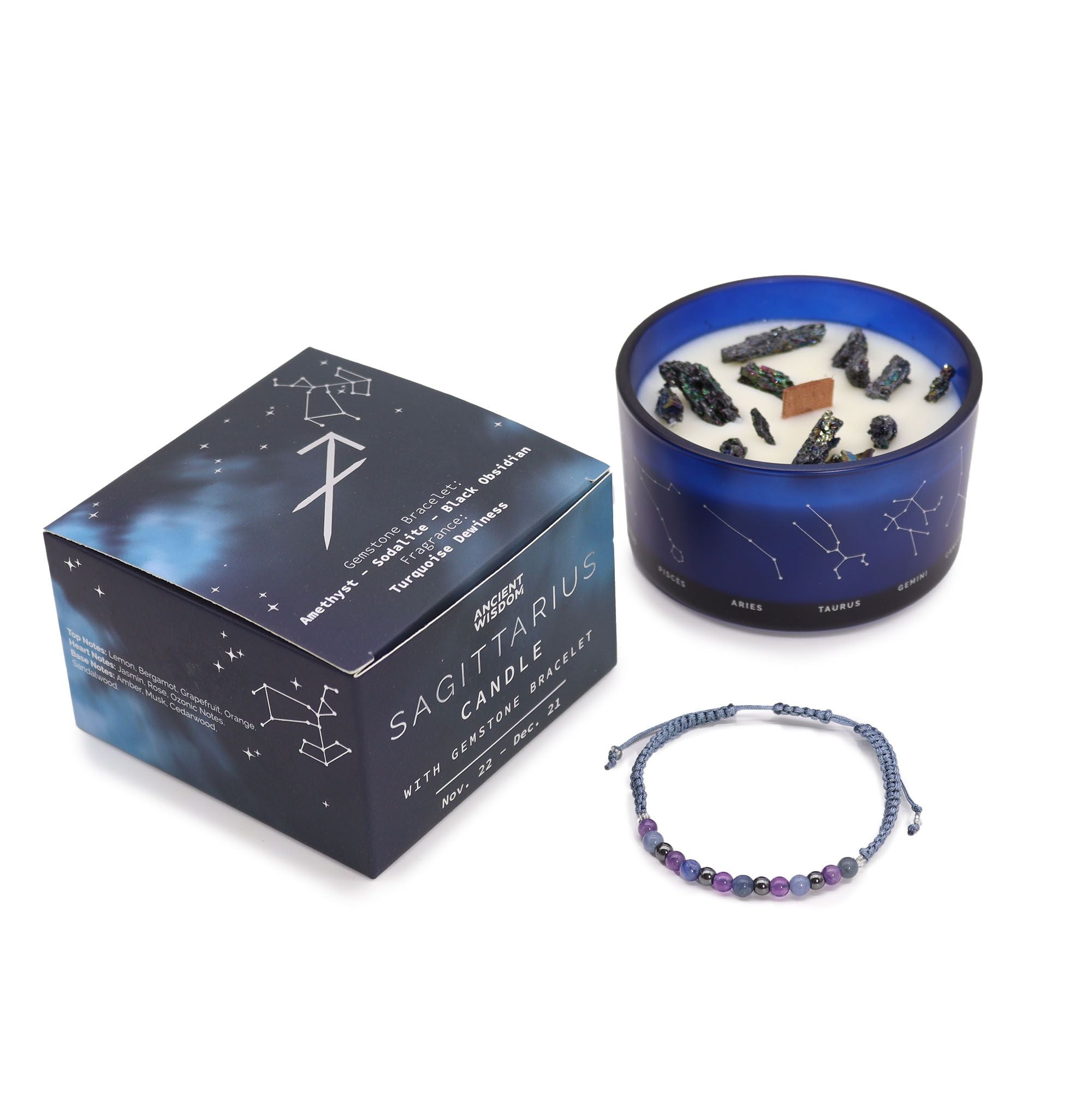 Vela Zodíaco Sagitário com Pulseira de Cristais