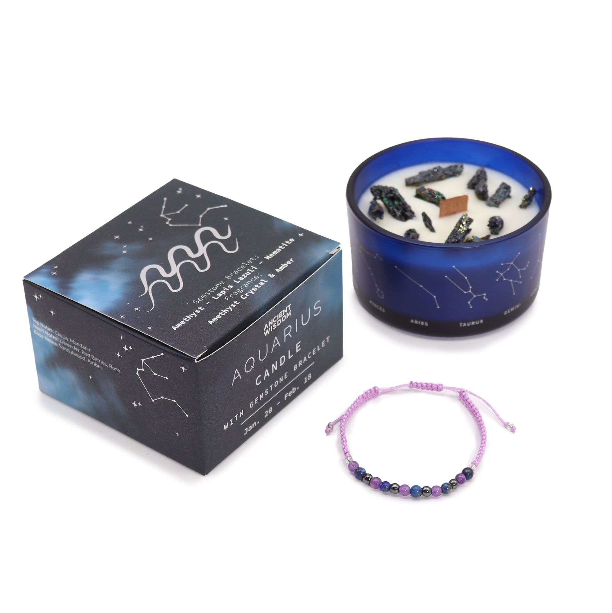 Vela Zodíaco Aquário com Pulseira de Cristais