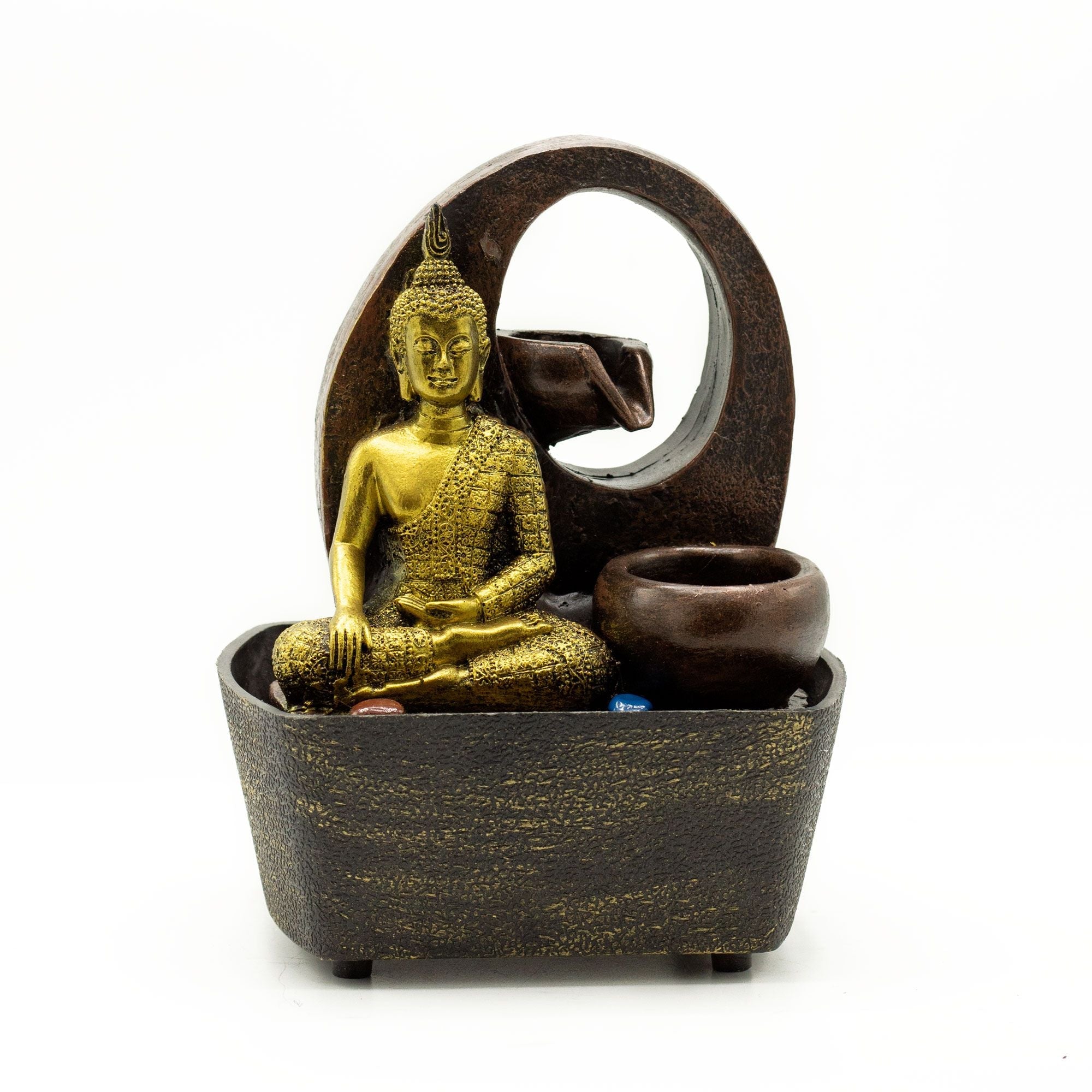 Fonte de Água de Interior - Buda Dourado e Cascata 21.5cm