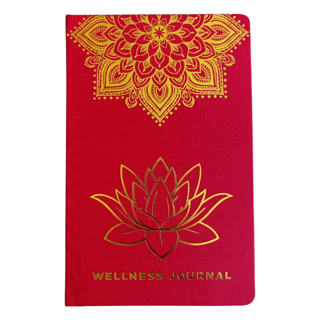 Diário de Bem-Estar Vermelho - 120 páginas - Mandala Dourada e Lótus