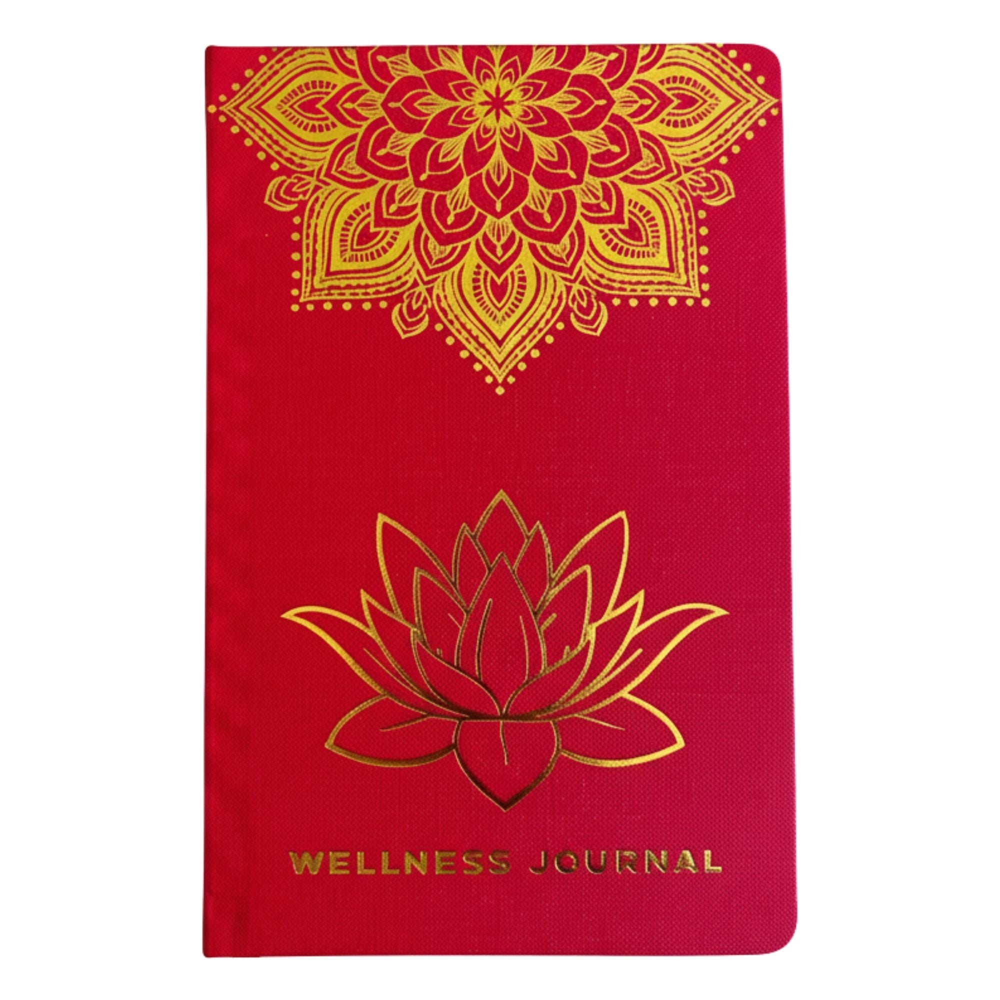 Diário de Bem-Estar Vermelho - 120 páginas - Mandala Dourada e Lótus