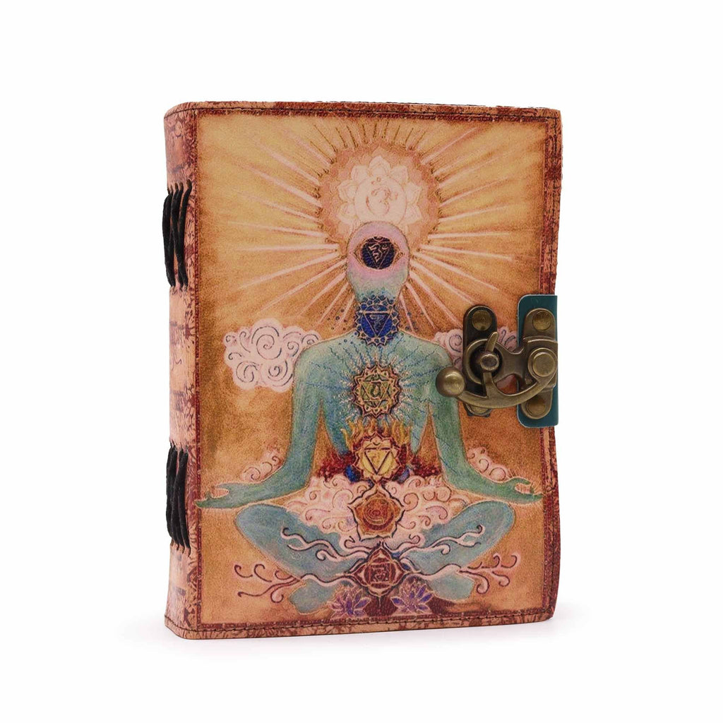 Caderno de Couro Buda 7 Chakras - 12,5x17,5cm