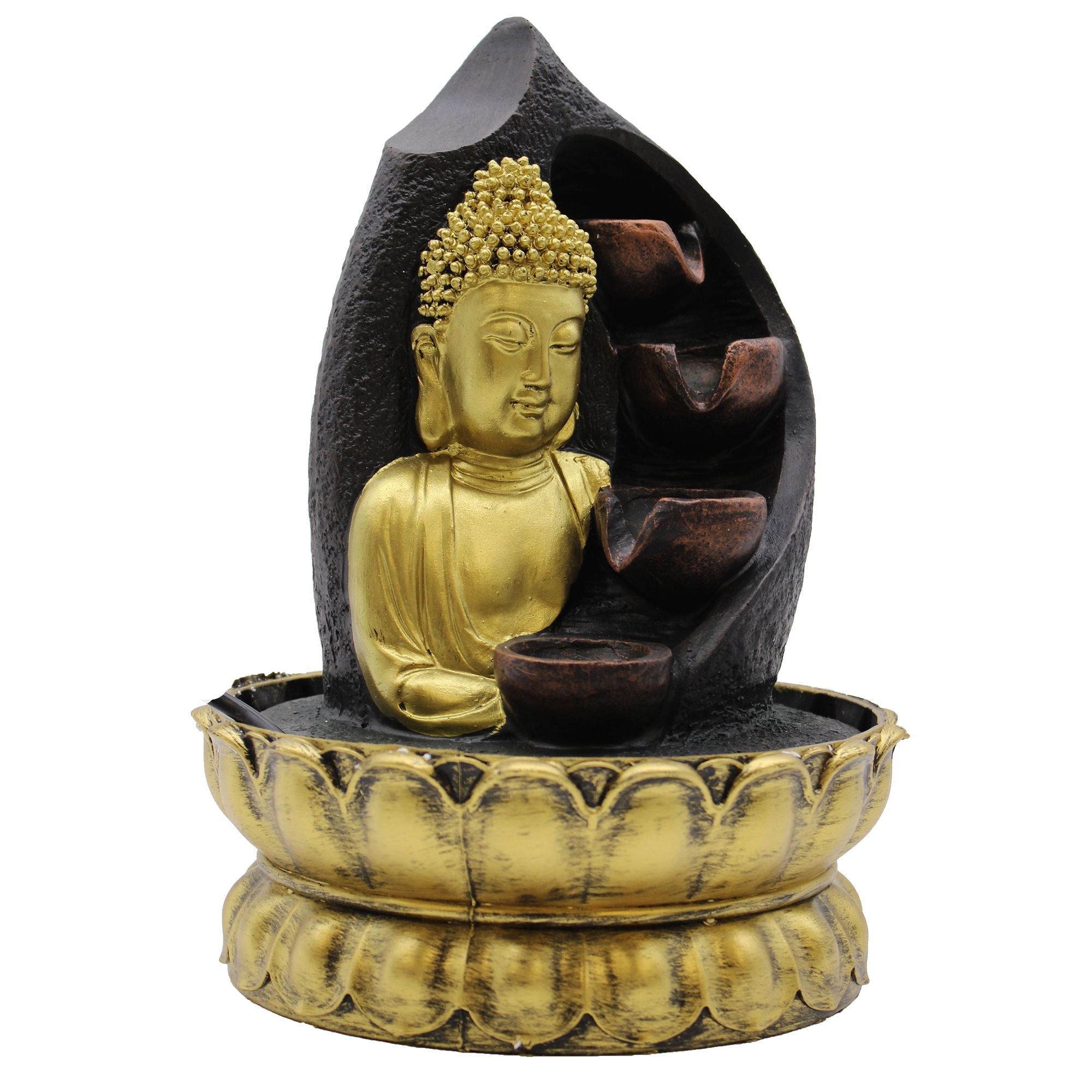 Fonte de Água de Sobremesa - 30cm - Buda Dourado e Jarros