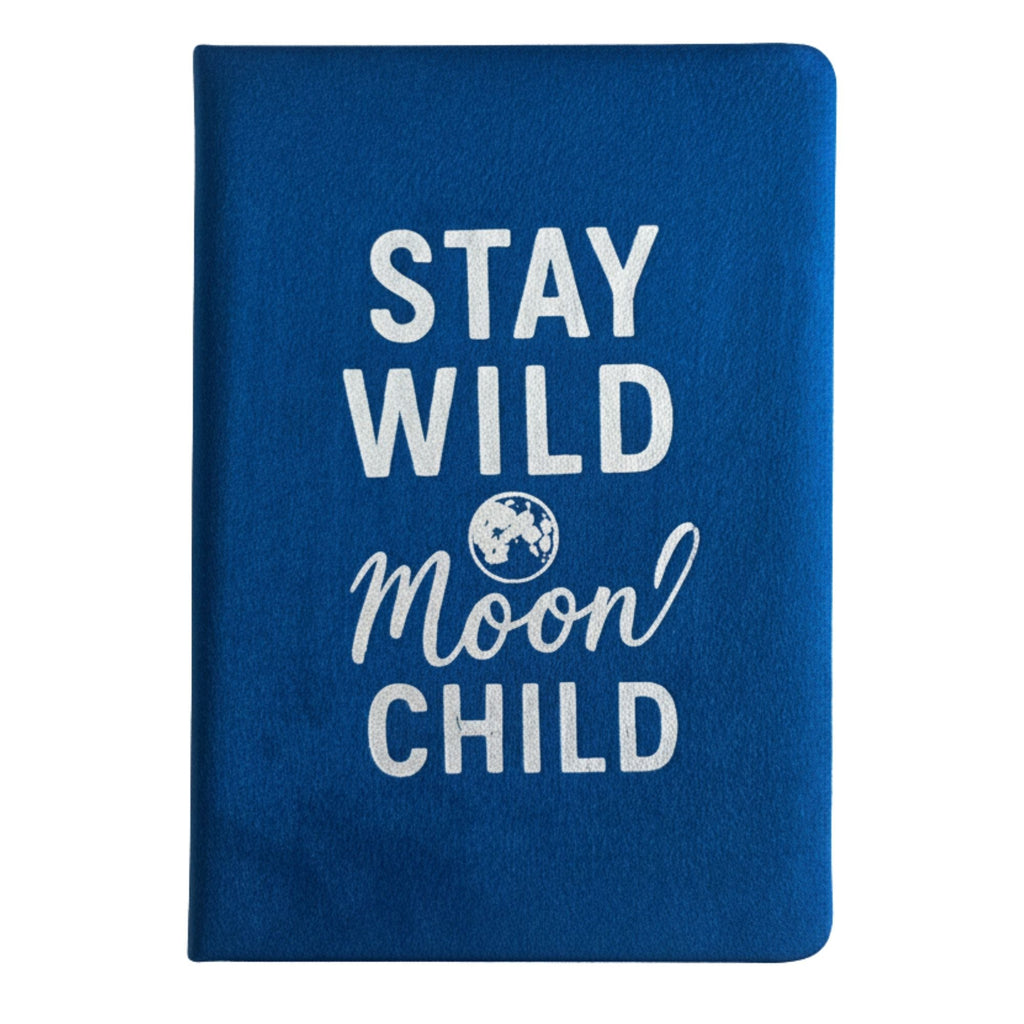 Caderno de Veludo Azul Escuro - 80 páginas - Mantém-te Selvagem, Filho da Lua