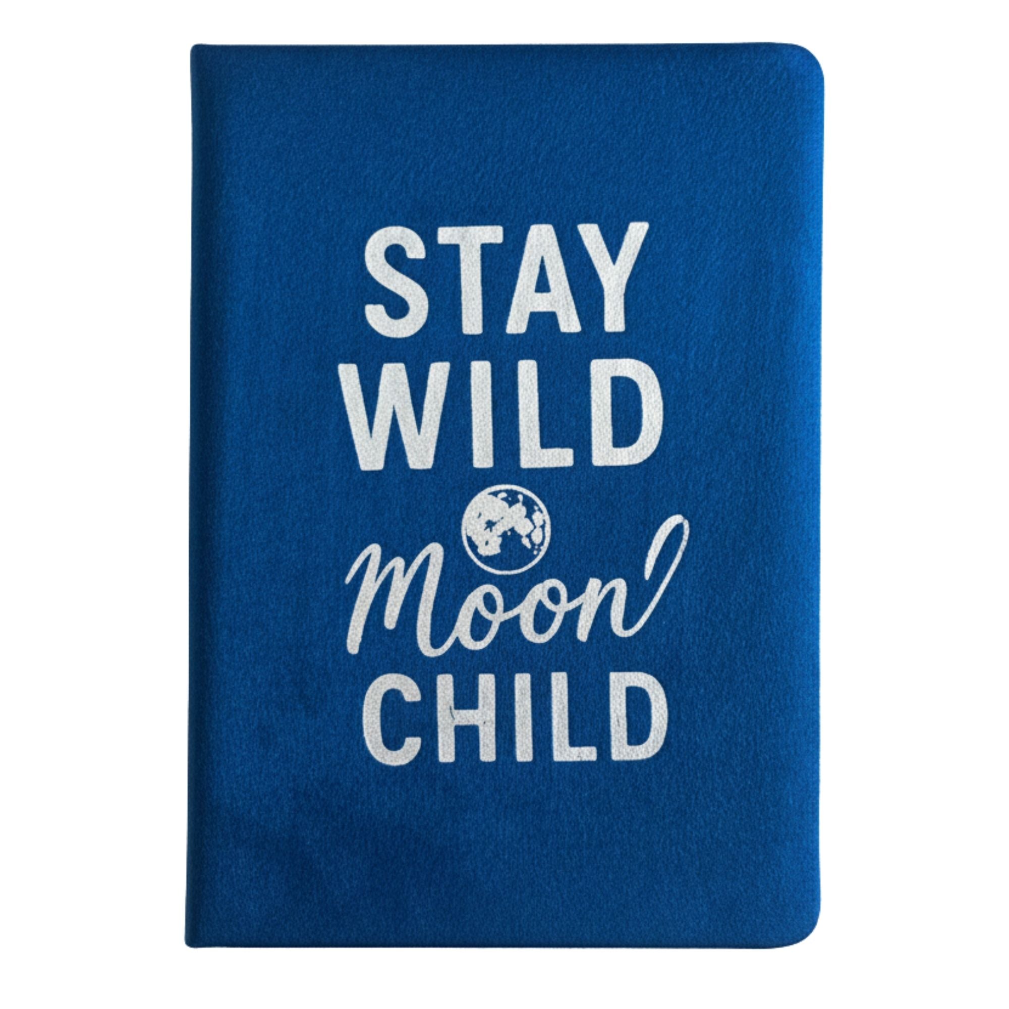 Caderno de Veludo Azul Escuro - 80 páginas - Mantém-te Selvagem, Filho da Lua