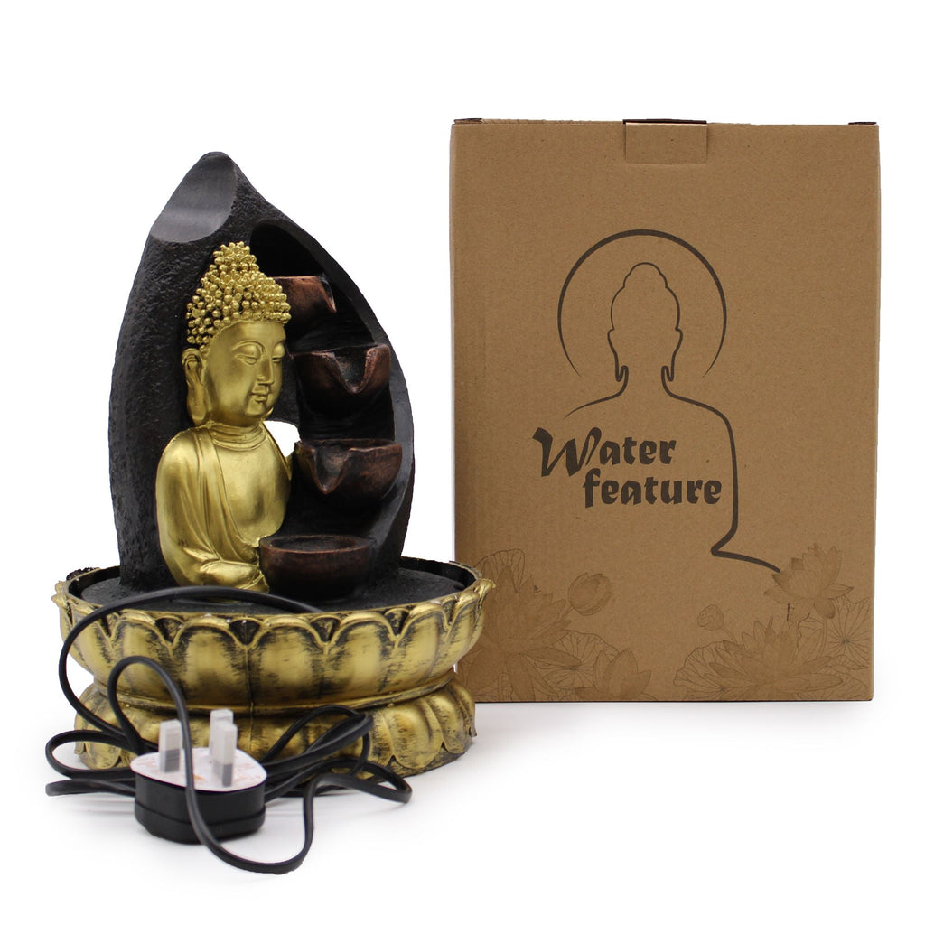 Fonte de Água de Sobremesa - 30cm - Buda Dourado e Jarros