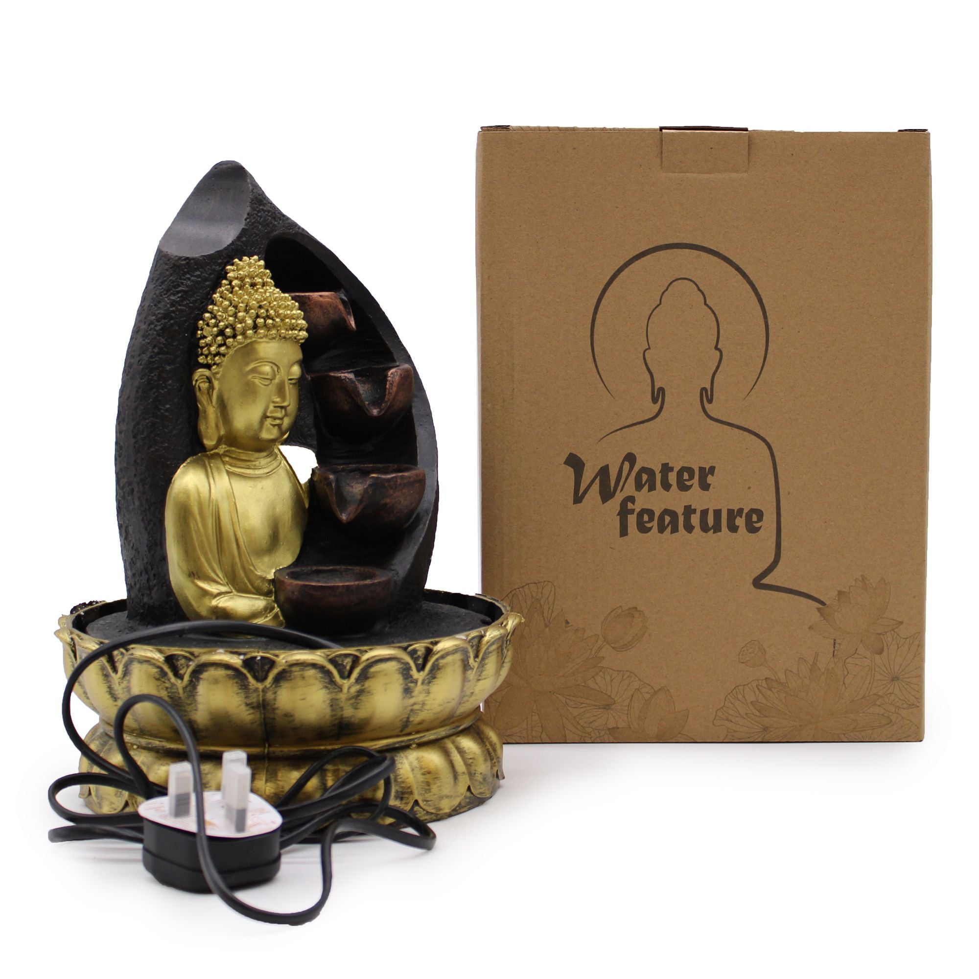 Fonte de Água de Sobremesa - 30cm - Buda Dourado e Jarros