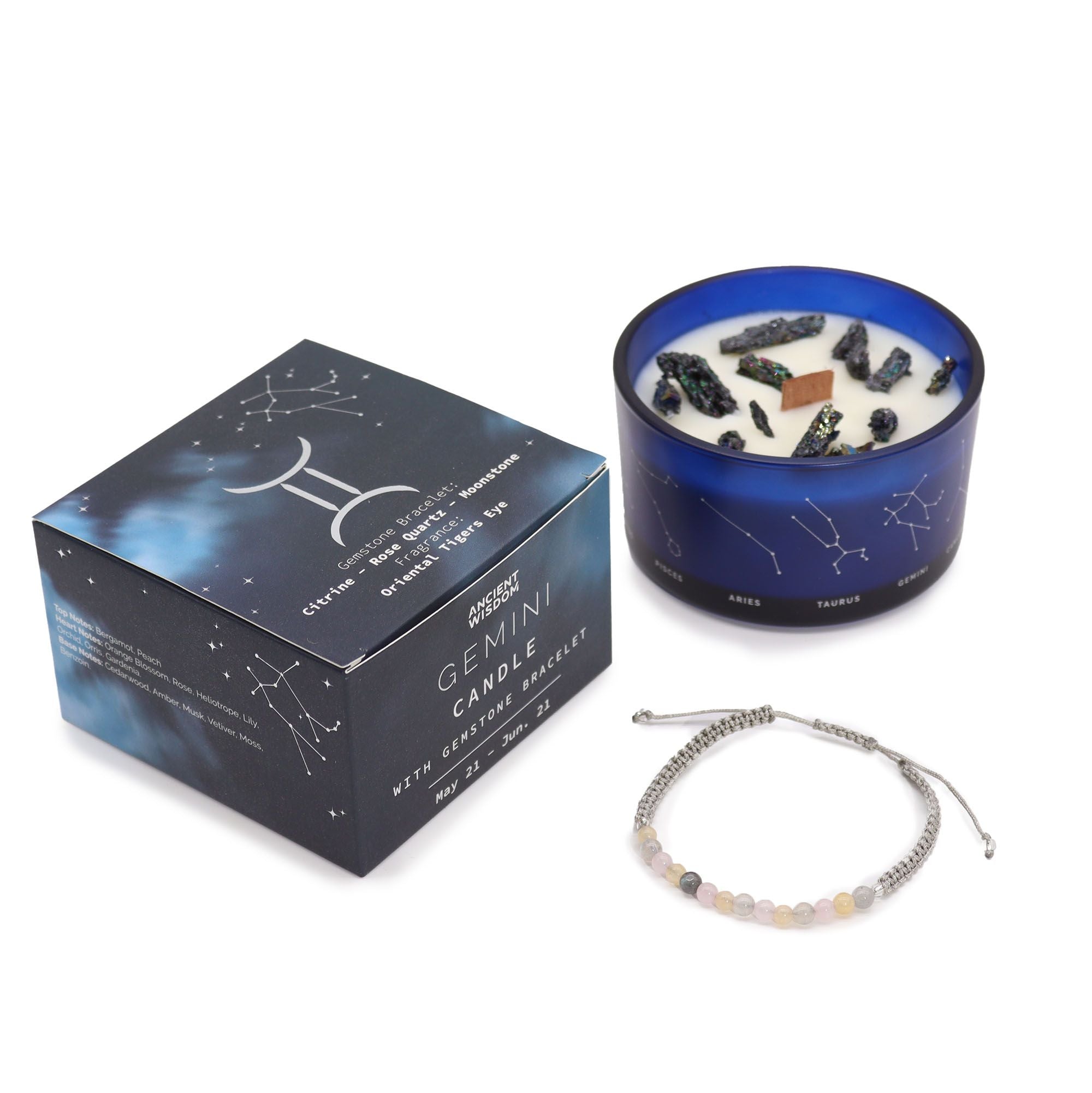 Vela Zodíaco Gémeos com Pulseira de Cristais