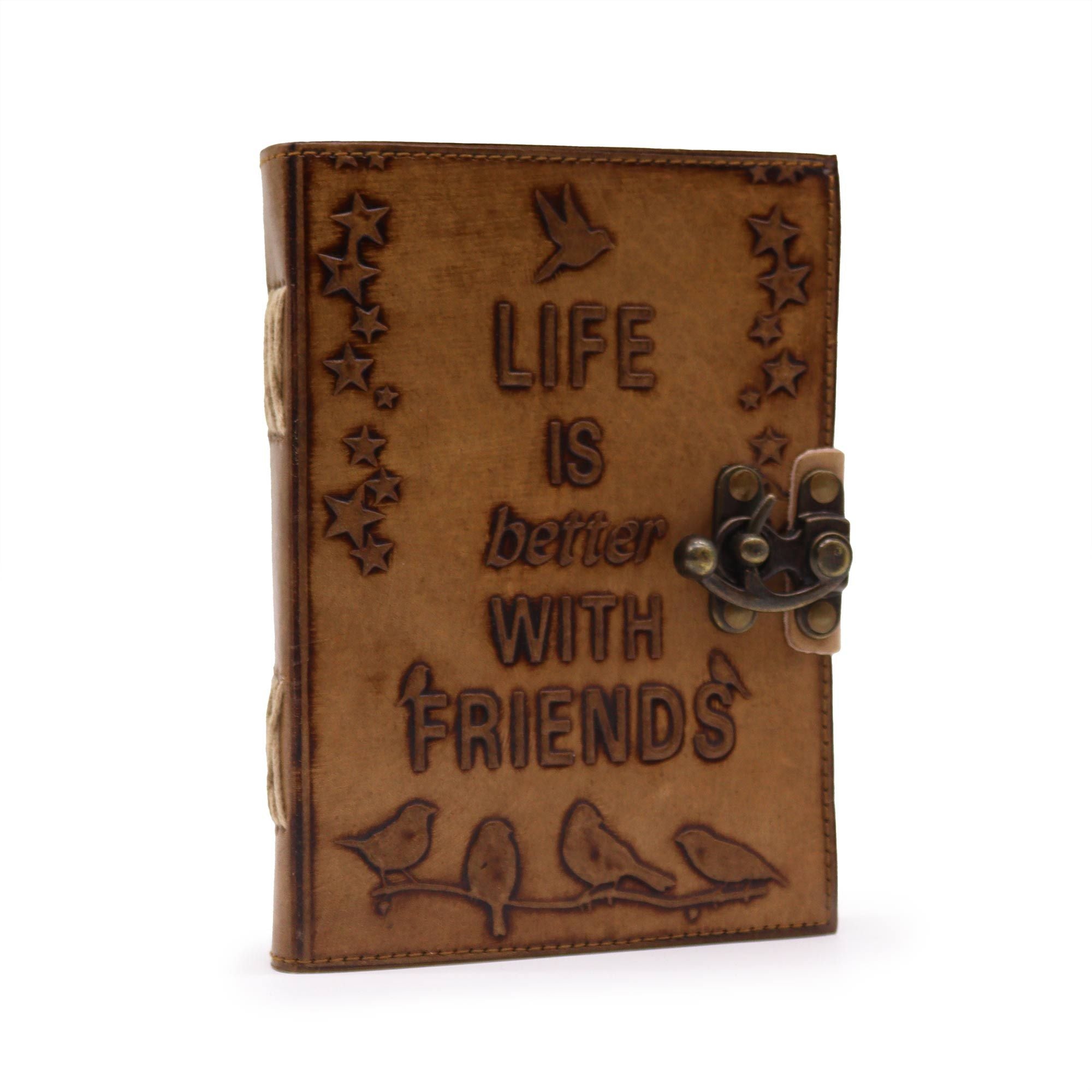Diário de Couro - A Vida é Melhor com Amigos - 12,5x17,5cm