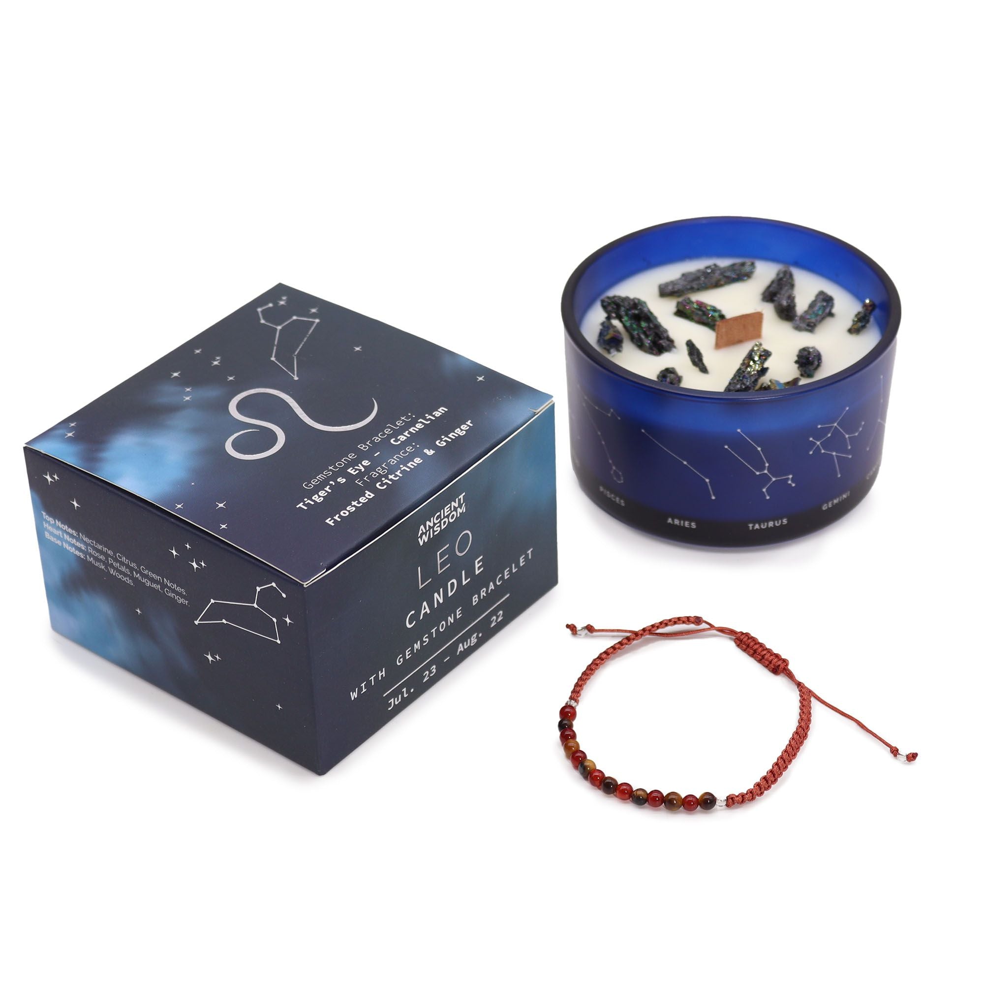 Vela Zodíaco Leão com Pulseira de Cristais