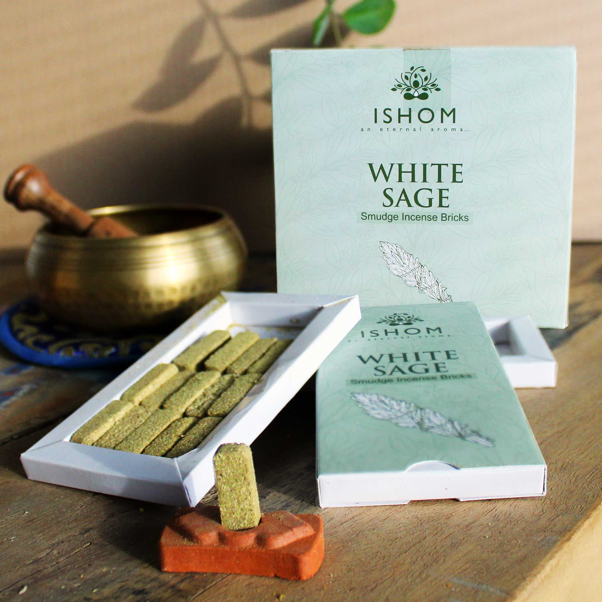 Pack de 15 Blocos de Incenso Natural com Queimador - Sálvia Branca