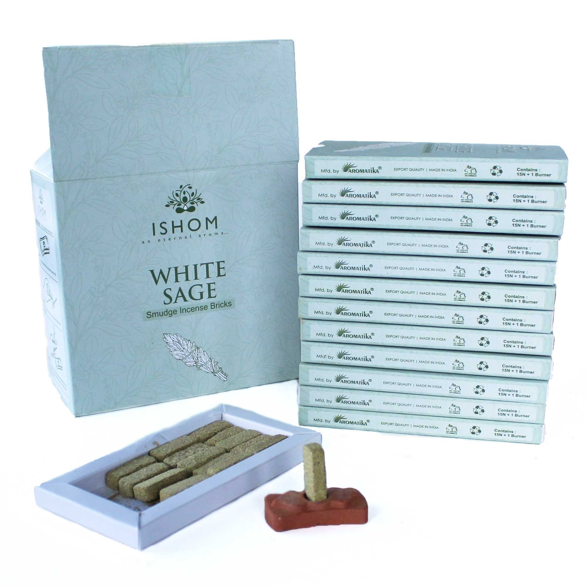 Pack de 15 Blocos de Incenso Natural com Queimador - Sálvia Branca