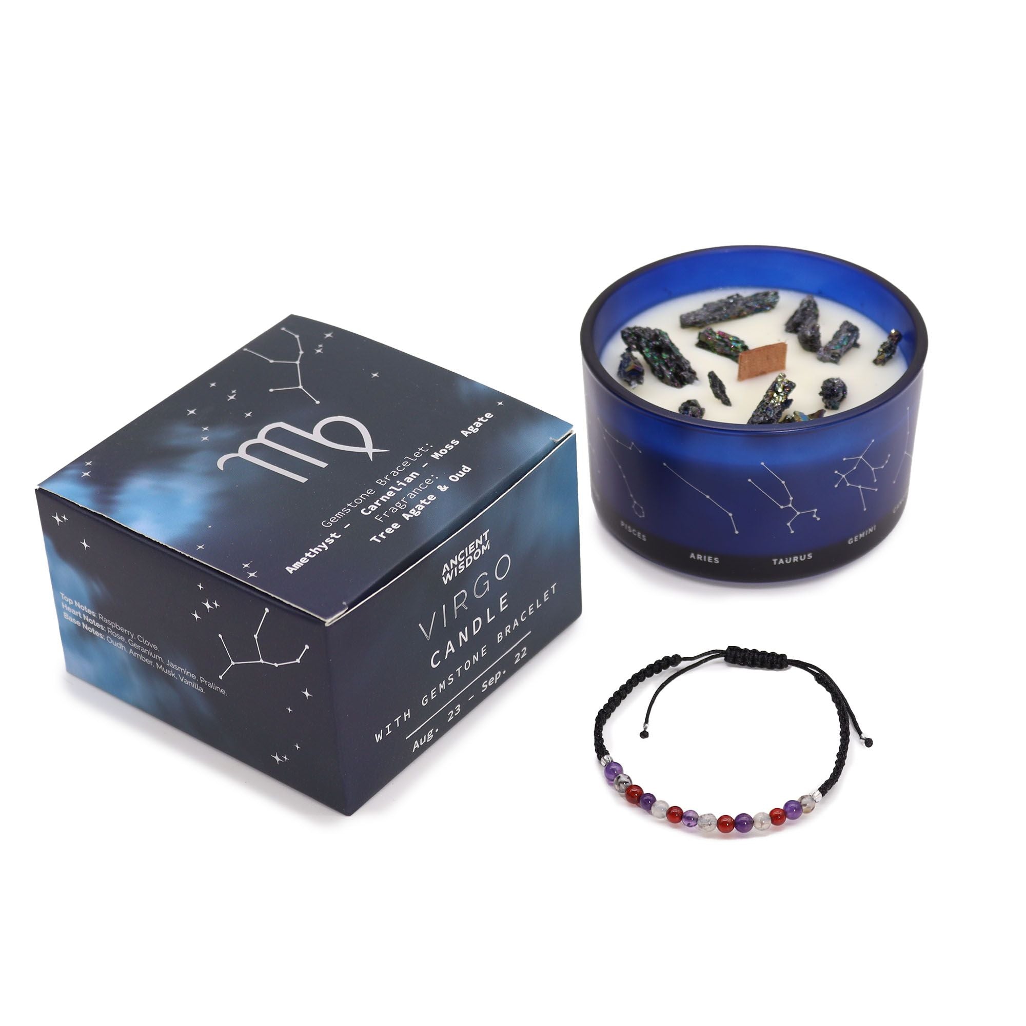 Vela Zodíaco Virgem com Pulseira de Cristais
